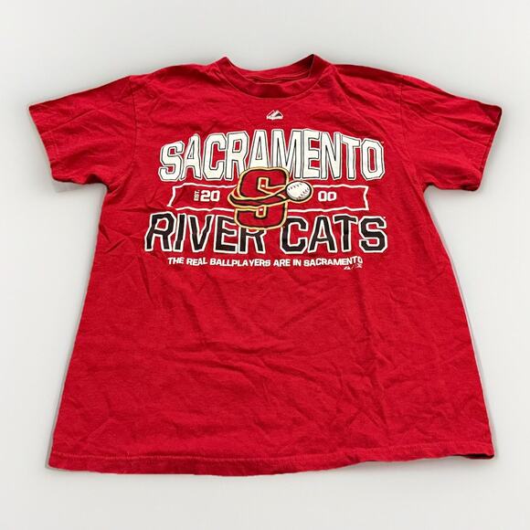 Majestic Other - Majestic Mens Red MiLB Sacramento River Cats Short Sleeve T-Shirt Size M Medium